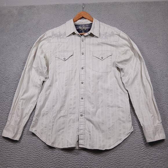 Guess Shirt Mens Extra Large Light Gray Western Snap Front Embroidered XZ47000 - Picture 1 of 8